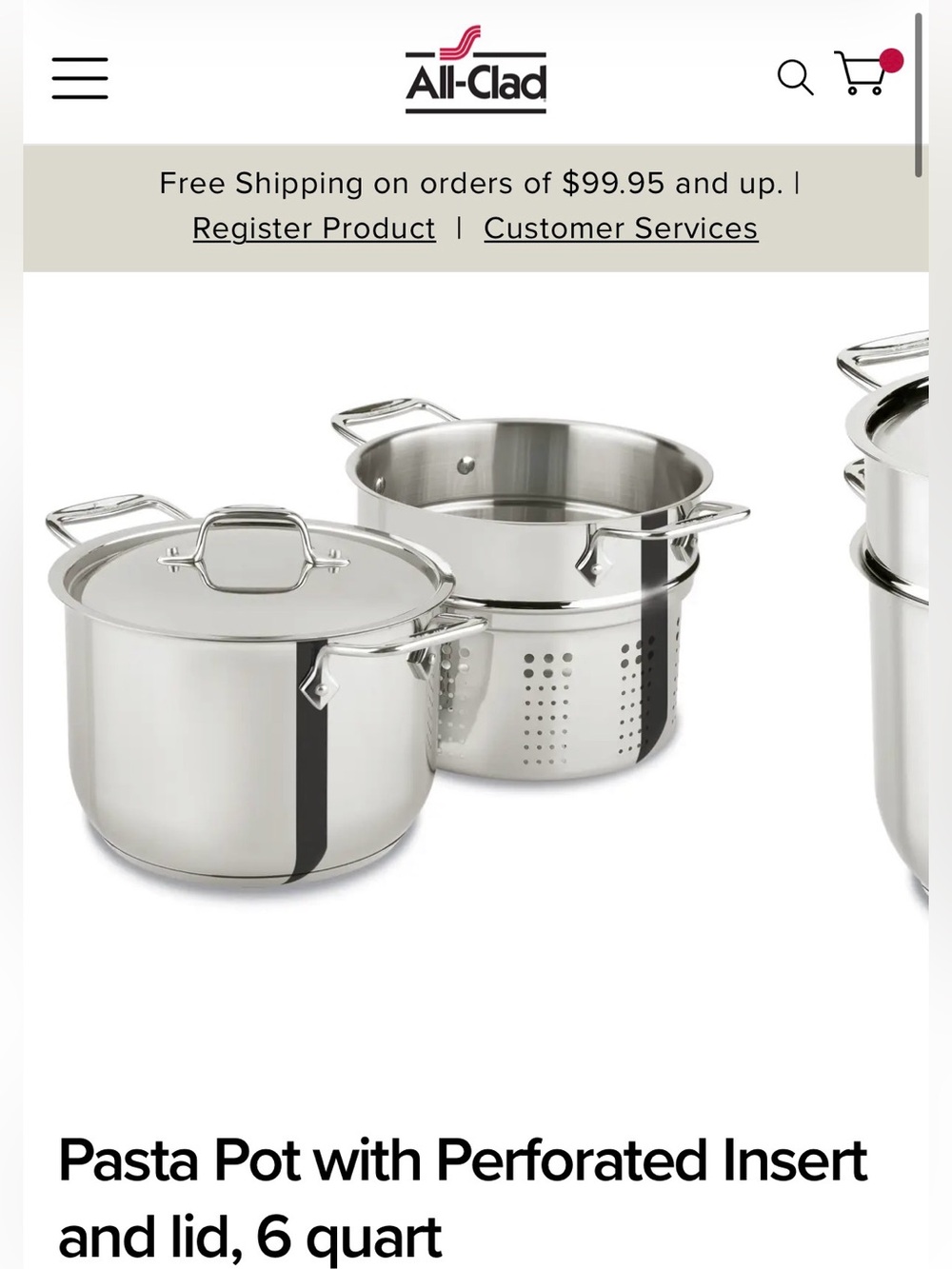 All-Clad pasta pot with perforated insert and lid 6 oz